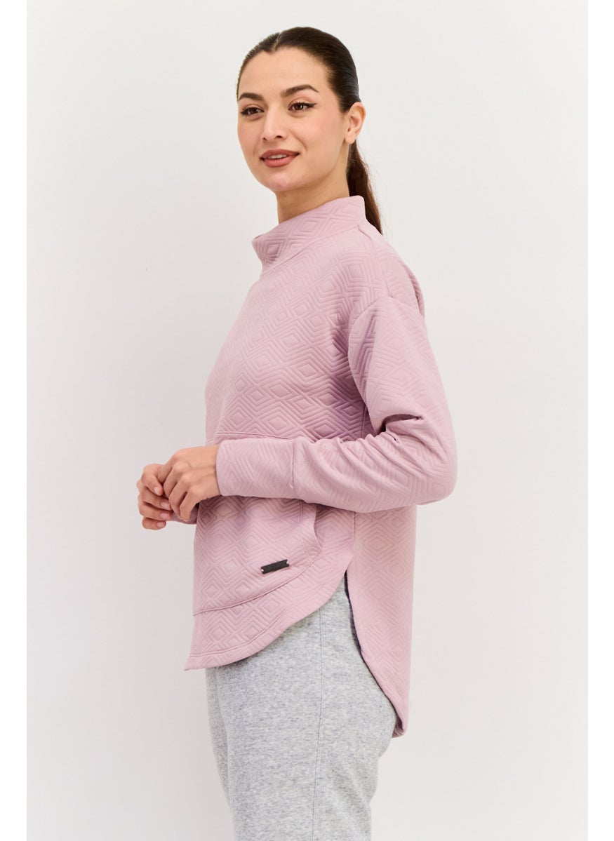 NINE WEST Women Mock Neck Textured Long Sleeve Sweatshirt, Mauv  - Image 2