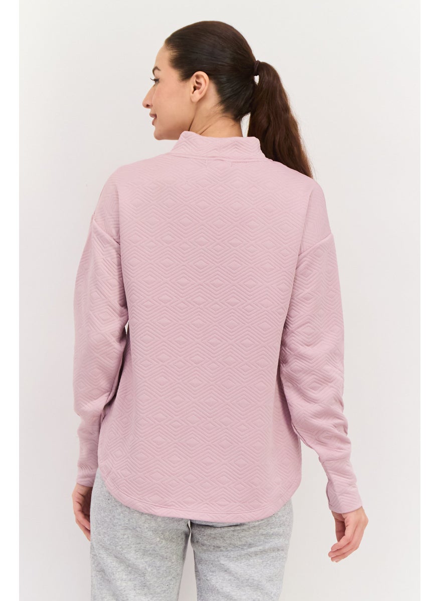 NINE WEST Women Mock Neck Textured Long Sleeve Sweatshirt, Mauv  - Image 3