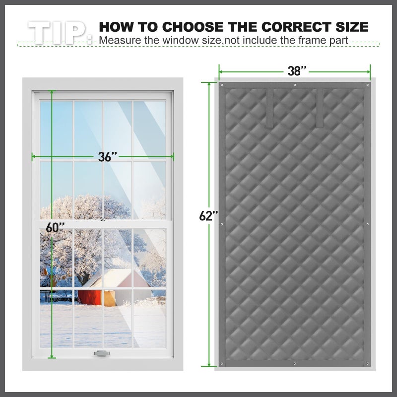 AGHITG Thermal Window Cover for Winter,38" X 62" for Window Insulation for Summer Heat, Oxford Cloth Cotton Layer Window Sun Blocker to Keep Heat, Window Insulation Kit Fits Up to 3 x 5 Ft Window - Image 4
