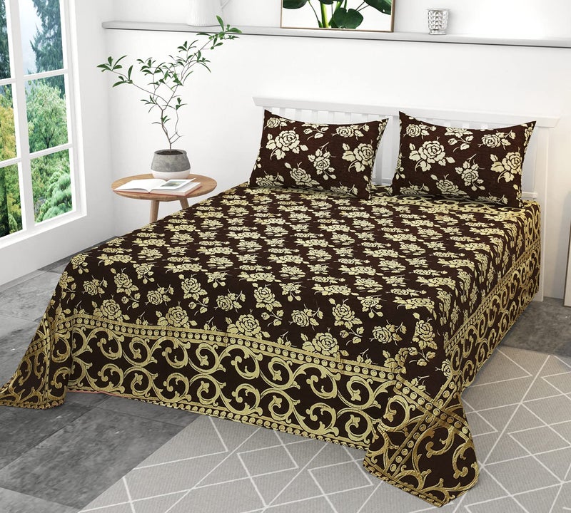 jayvaam Velvet Queen Size Bedsheet Set, 3 Piece Jaquard Weaved Long Life bedsheet with 2 Pillow Covers, Coffee Colour (Brown) - Image 5