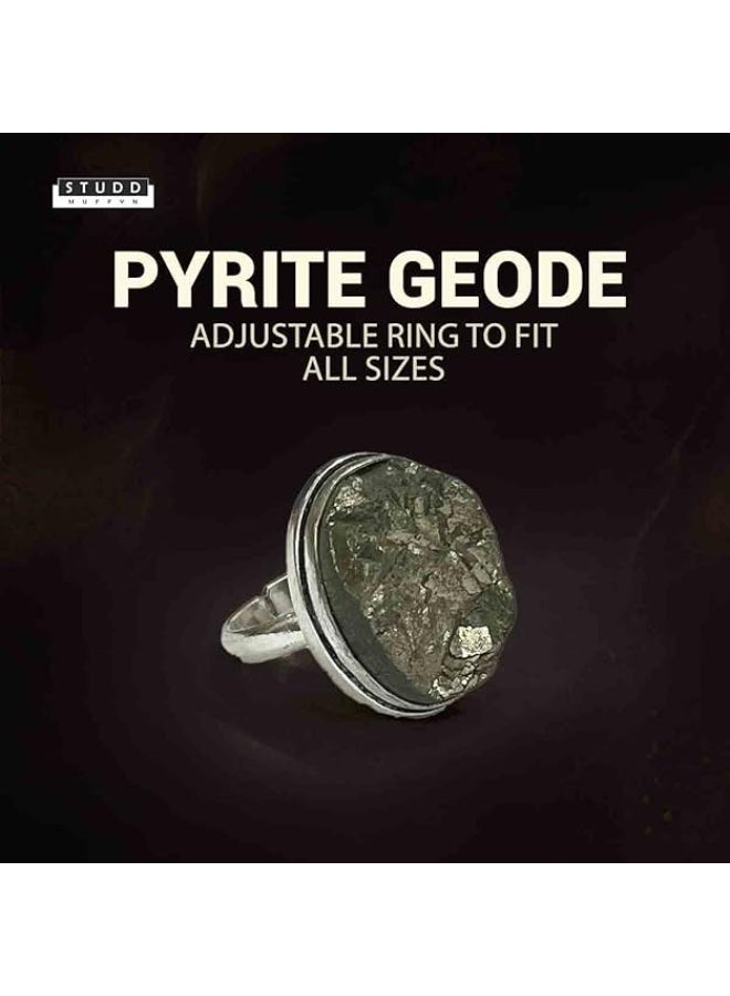Studd Muffyn | Crystal Shield (Pyrite Geode adjustable ring & Black Tourmaline Ring) - Image 2