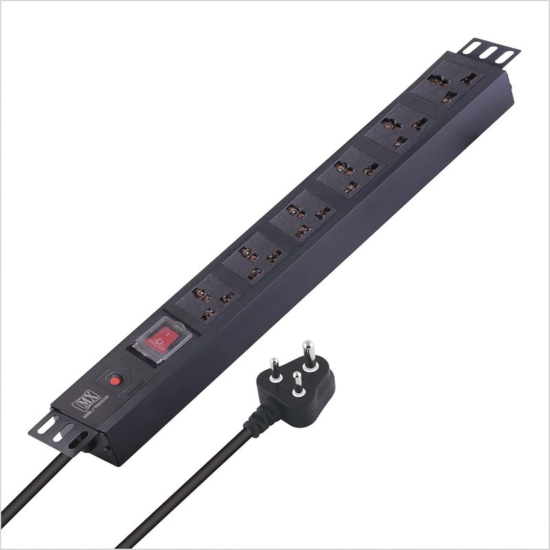 MX MX 6 Outlets Spike Protector of 10 Amp with 1 Switch and 1 Overload Circuit Breaker WallRack Mount 360 Degree Rotatable Bracket  - Image 1