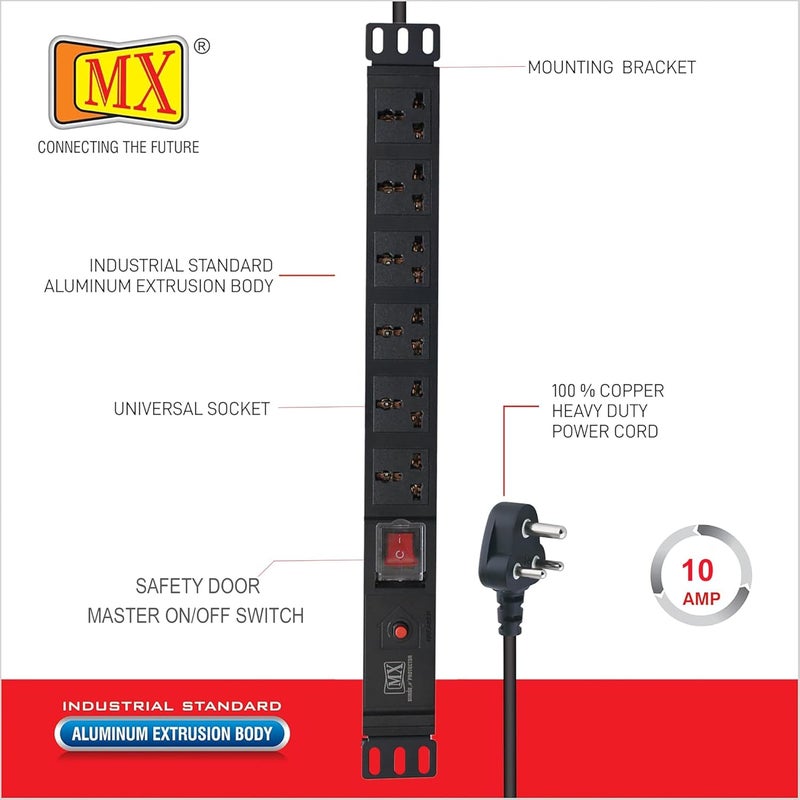 MX MX 6 Outlets Spike Protector of 10 Amp with 1 Switch and 1 Overload Circuit Breaker WallRack Mount 360 Degree Rotatable Bracket  - Image 3