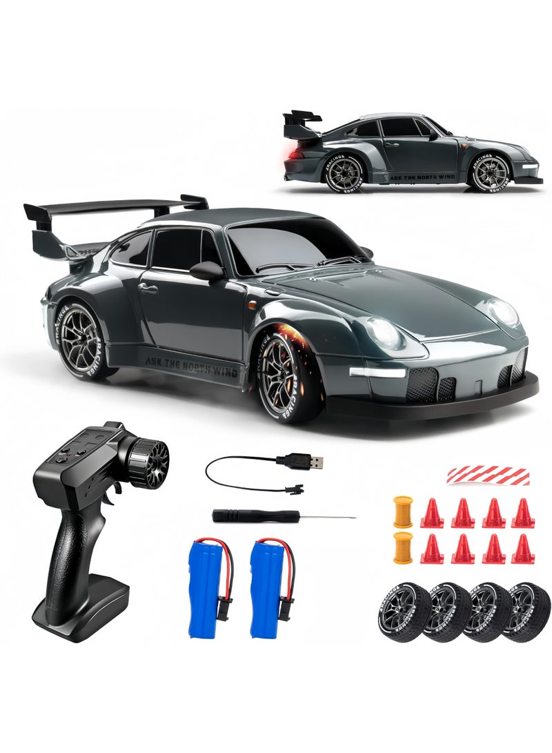 LBMT RC Drift Car With Two Rechargeble Batteries, 1:24 Scale Remote Control Vehicle with LED Lights, 2.4GHz 20KM/H 4WD High Speed RC Cars, Two Types of Tires - Drift Wheel and High-Speed Tires, Racing Sports Toy Idea Gift for Adults Boys Girls and Kids - Image 1