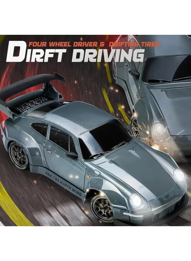 LBMT RC Drift Car With Two Rechargeble Batteries, 1:24 Scale Remote Control Vehicle with LED Lights, 2.4GHz 20KM/H 4WD High Speed RC Cars, Two Types of Tires - Drift Wheel and High-Speed Tires, Racing Sports Toy Idea Gift for Adults Boys Girls and Kids - Image 3