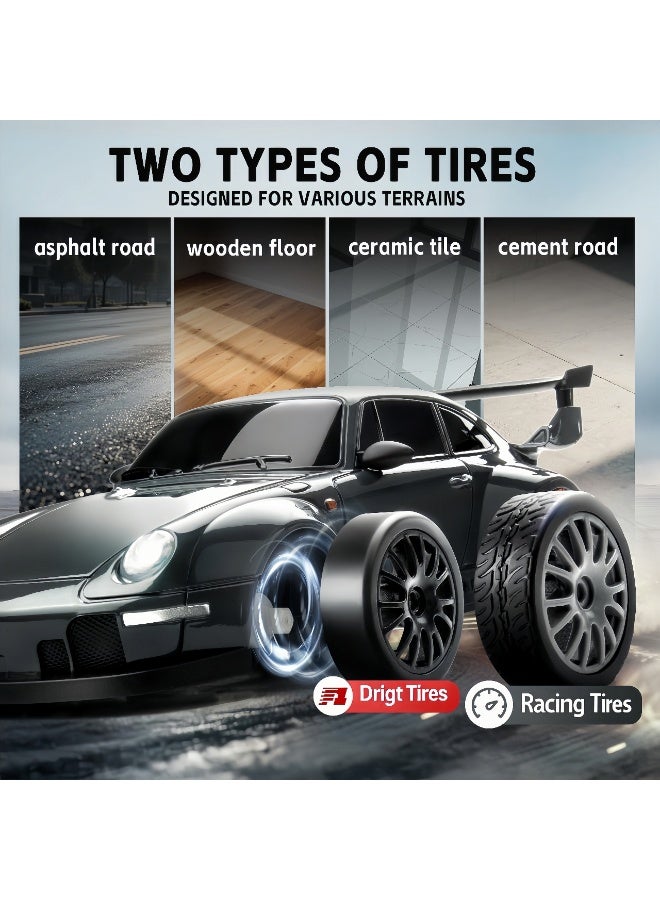 LBMT RC Drift Car With Two Rechargeble Batteries, 1:24 Scale Remote Control Vehicle with LED Lights, 2.4GHz 20KM/H 4WD High Speed RC Cars, Two Types of Tires - Drift Wheel and High-Speed Tires, Racing Sports Toy Idea Gift for Adults Boys Girls and Kids - Image 2