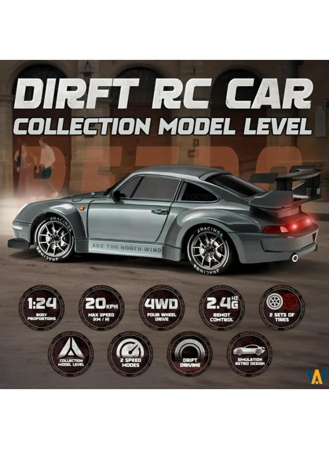 LBMT RC Drift Car With Two Rechargeble Batteries, 1:24 Scale Remote Control Vehicle with LED Lights, 2.4GHz 20KM/H 4WD High Speed RC Cars, Two Types of Tires - Drift Wheel and High-Speed Tires, Racing Sports Toy Idea Gift for Adults Boys Girls and Kids - Image 5