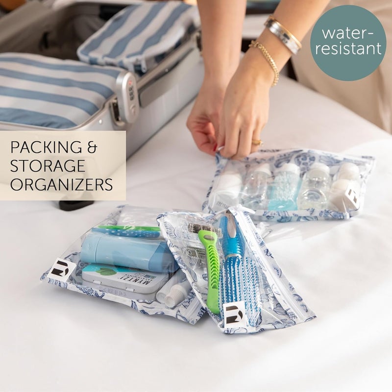 BUMKiNs Roamio Travel Bag, Toiletry, TSA Approved Pouch, Zip Quart Size Airline Compliant, Clear-Sided, Baby, Diaper Bag Organization, Makeup, Accessories, Carry On Packing, Set of 3 Sizes, Blue Shells - Image 2