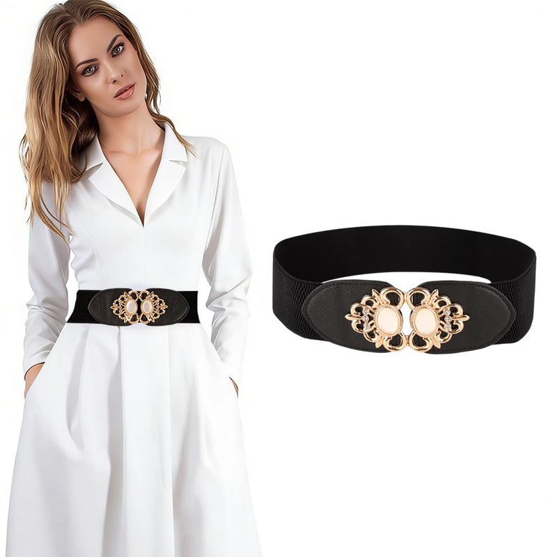 HANNEA® Wide Elastic Corset Belt for Women Dresses and Jeans Flexible Adjustable Fit, Stretch Elastic Construction, Lace-Up Detail, Vintage Styling for Dresses, Shirts, and Casual Outfit - Image 1