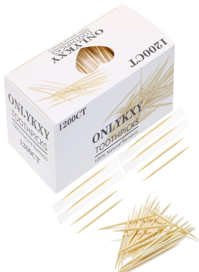 ONLYKXY 1200 قطعة من أعواد الأسنان المصنوعة من خشب البامبو، مغلفة بشكل فردي، دائرية بقطر 2.5 بوصة، ذات وجهين، متينة وناعمة، أعواد كوكتيل صغيرة فاخرة للمقبلات والطعام والفواكه وتنظيف الأسنان (خشب طبيعي) - Image 2