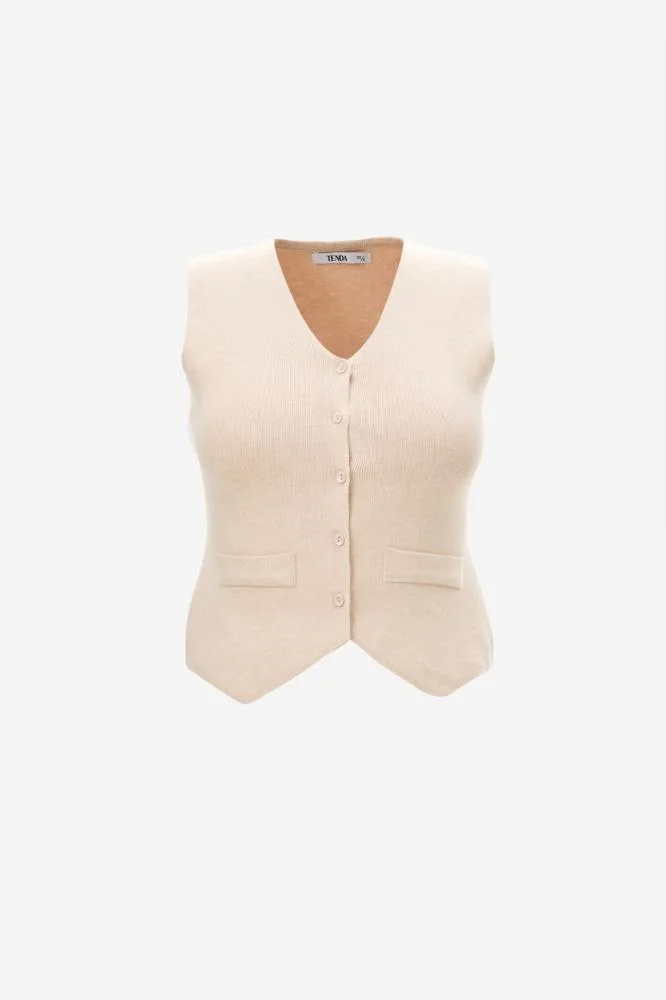 Tenda Sleeveless Jacket with Button Closure Beige