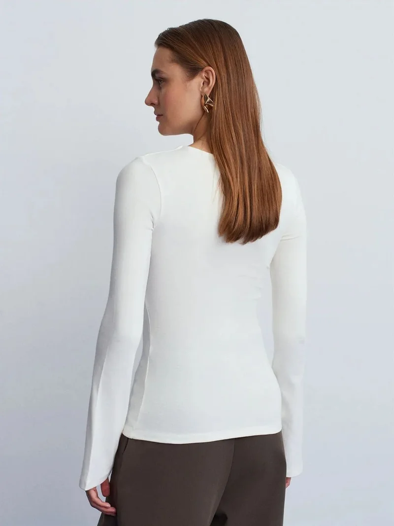 ديلفين DILVIN Slim Fit Long Sleeve Crew Neck Blouse