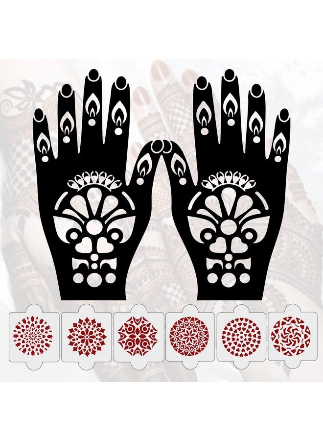 ivana's Pack Of 8 Pcs (2 Pcs Heena Stencil Tatto + 6 Pcs Laser Cut Pvc Reusable Heena Stencils), Heena Mehandi Sticker,Mehandi Stickers For Full Hand For Women, Girls And Kids, Easy To Apply,Ivnh-1106 - Image 1