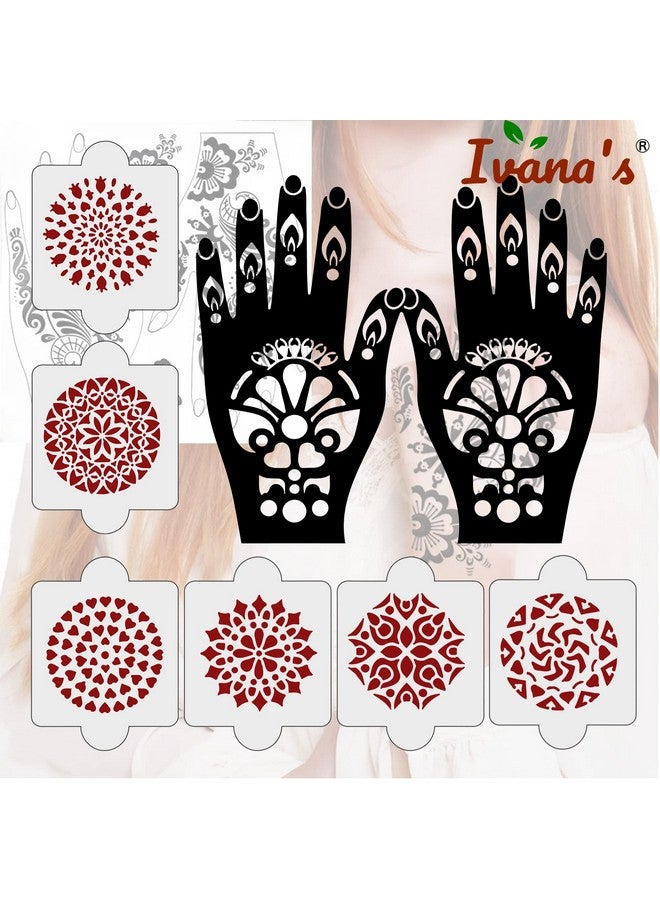 ivana's Pack Of 8 Pcs (2 Pcs Heena Stencil Tatto + 6 Pcs Laser Cut Pvc Reusable Heena Stencils), Heena Mehandi Sticker,Mehandi Stickers For Full Hand For Women, Girls And Kids, Easy To Apply,Ivnh-1106 - Image 5
