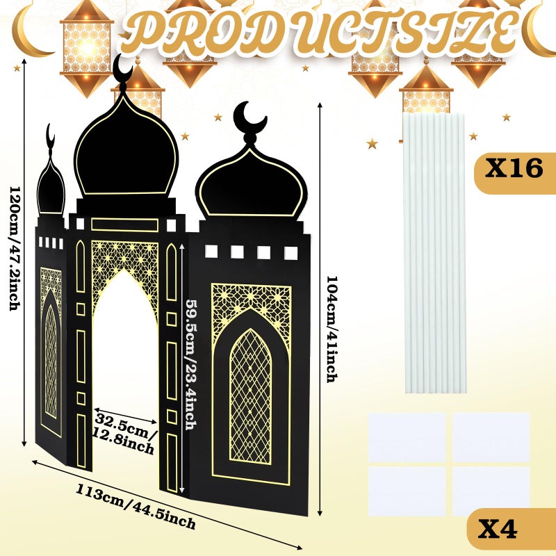 Amyhill Ramadan Eid Mosque Decorations 41 x 44.5 Inch DIY Cardboard Mosque Castle for Home Ramadan Playhouse Corner Activities for Islamic Muslim Home Decor(Black Gold) - Image 2