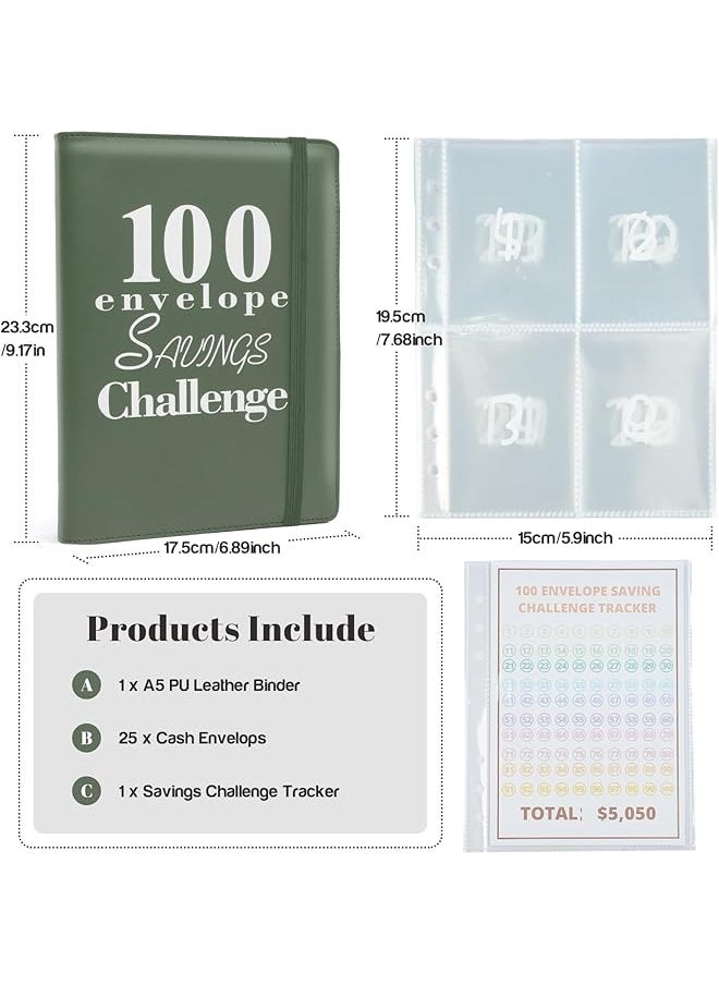 erorex - 100 Envelopes Money Saving Challenge Binder A5 Savings Challenges Book With Envelopes Easy And Fun Way To Save $5 050 Money Savings Challenges Binder Valentines Gift Saving Money Binder Green - Image 1