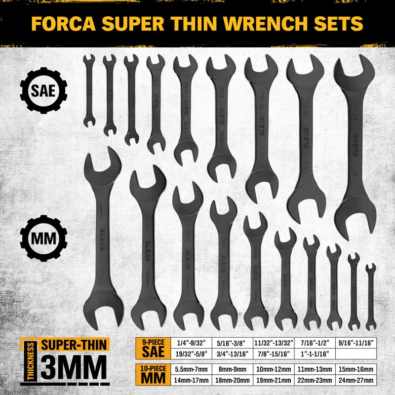 ELEAD Super-Thin Open End Wrench Set | 19-Piece SAE & Metric Sizes | CR-V Nickel Plated | Ultra-Slim Design | Corrosion-Resistant | Durable Roll-Up Pouch for Mechanics - Image 2