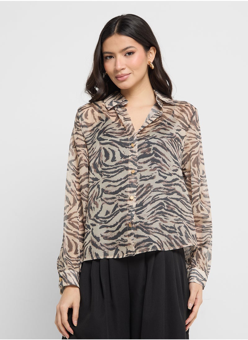 ELLA Animal Print Buton Down Shirt  - Image 1