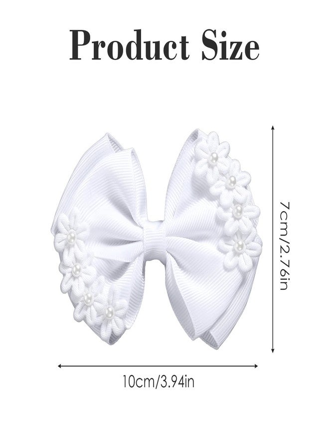 Molain 2 Pcs 4" Flower Hair Bows for Girls, White Flower Hair Bows with Pearls White Pearl Bowknot Hair Clips Floral Hairclips for Women Wedding Pageant Communion Party Dress Decoration Accessory - Image 4