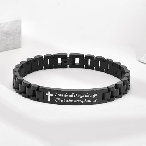VNOX Easter Basket Stuffers Christian Cross Bracelet For Men | Personalized Bible Verse Scripture Bracelets Mens Inspirational Bracelets Cross Chain Bracelet, Religious Christian Gifts For Men,Joshua 1:9 - Image 4
