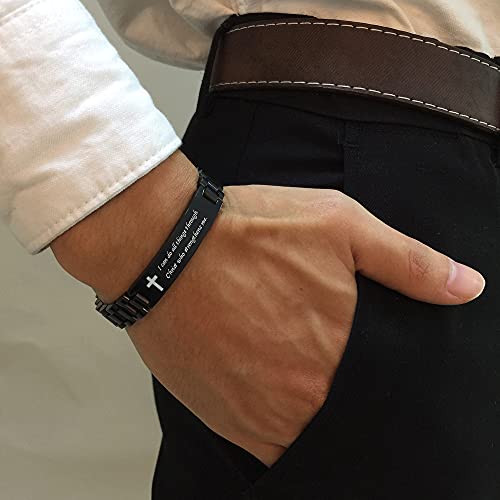 VNOX Easter Basket Stuffers Christian Cross Bracelet For Men | Personalized Bible Verse Scripture Bracelets Mens Inspirational Bracelets Cross Chain Bracelet, Religious Christian Gifts For Men,Joshua 1:9 - Image 2
