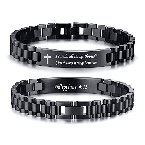 VNOX Easter Basket Stuffers Christian Cross Bracelet For Men | Personalized Bible Verse Scripture Bracelets Mens Inspirational Bracelets Cross Chain Bracelet, Religious Christian Gifts For Men,Joshua 1:9 - Image 1