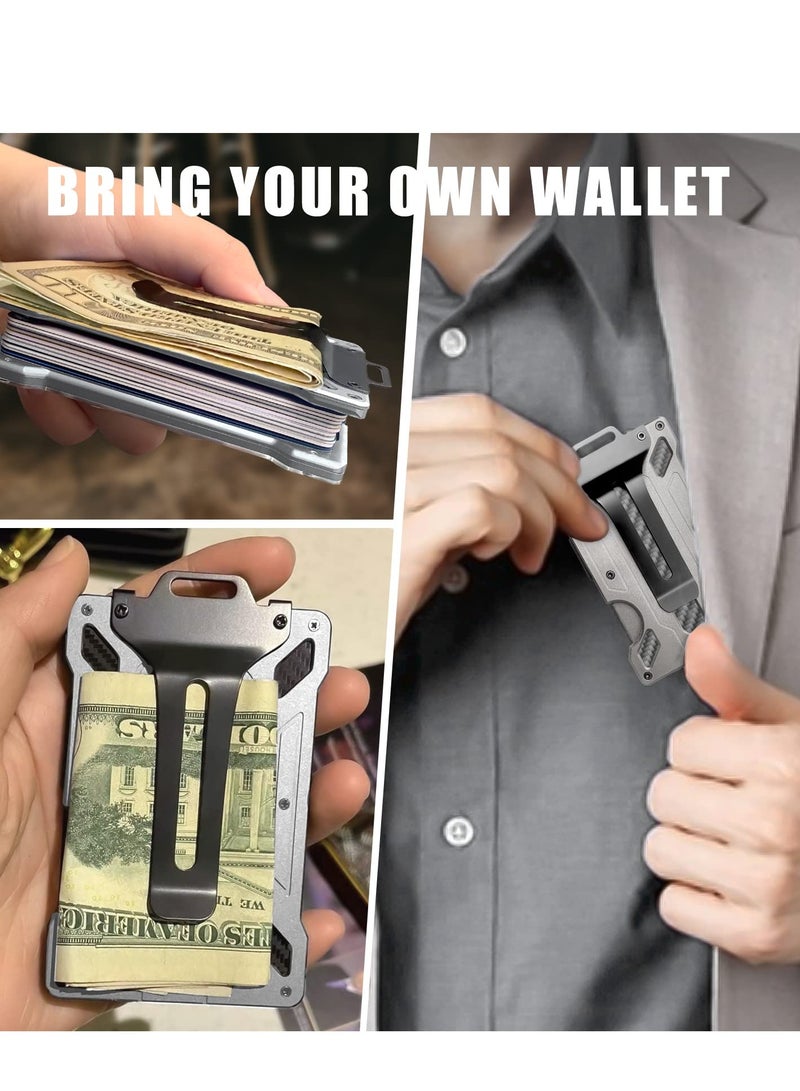 Wallet For Men Slim Aluminum Metal Money Clip with Transparent Work RFID Metal Wallet Work ID Card Holder Business Card Holder with Clear Window Badge Clip Cash Slim Minimalist Wallet (Moon Silver) - Image 3
