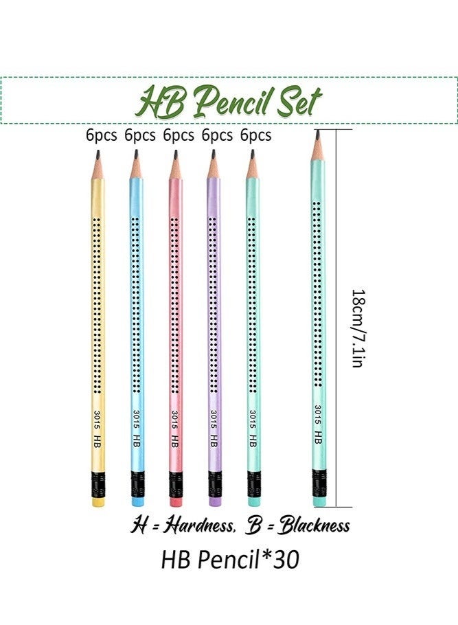 QiLi 30 Pcs Wooden HB Pencils, Black Pencil Non Slip Pre-Sharpened Pencil with Eraser Student Writing Drawing Tool for Exams, School, Office, Home Drawing Sketching - Image 2