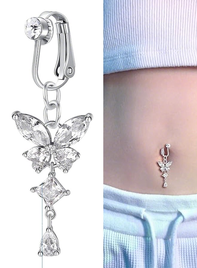 Butterfly Heart Fake Belly Ring for Women,Faux Belly Piercing Jewelry Fake Belly Button Piercing,Clip On Belly Button Rings Non Piercing Jewelry for Women - Image 1