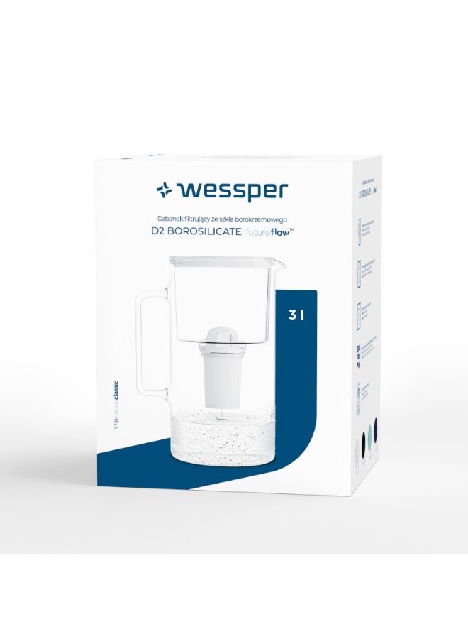 Wessper D2 Borosilicate AquaClassic Water Filter Jug 3.0 L – black - Image 1