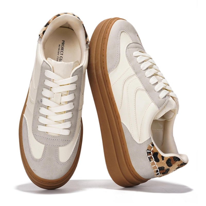 Project Cloud Platform Sneakers for Women Footwear - Memory Foam Insole Womens Shoes, Lightweight and Non-Slip Sole Lace Up Fashion Sneakers for Women 2026 (Volley, Whit, 6.5) White - Image 1