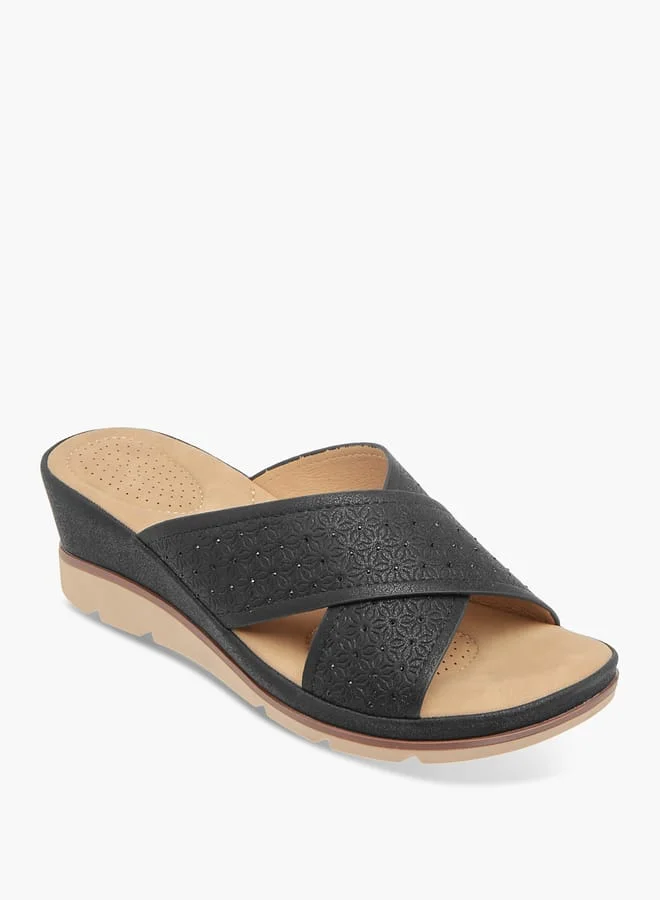 Le Confort Women Floral Textured Slip-On Sandals with Wedge Heels