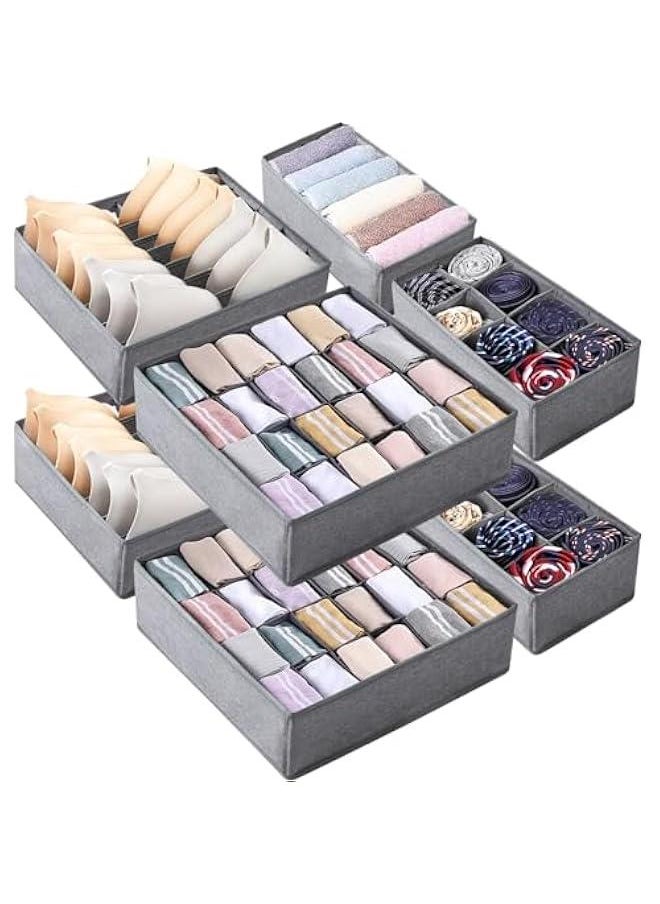 HOOKOR 8 Packs Drawer Organizers for Clothing with 90 Cells Fabric Foldable Grids Dividers Box for Socks,Underwear, Bras and Ties (Grey)  - Image 1
