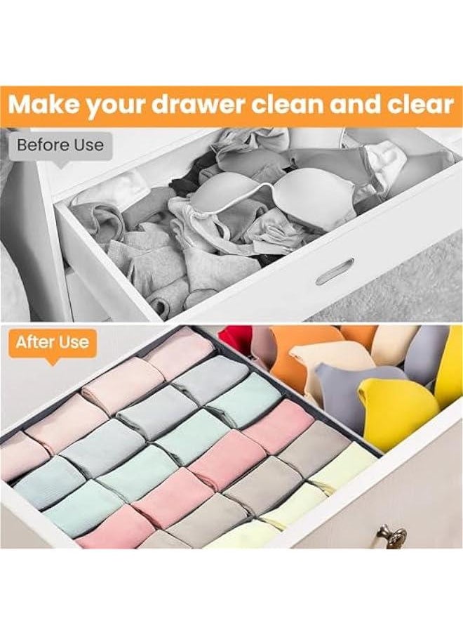 HOOKOR 8 Packs Drawer Organizers for Clothing with 90 Cells Fabric Foldable Grids Dividers Box for Socks,Underwear, Bras and Ties (Grey)  - Image 3