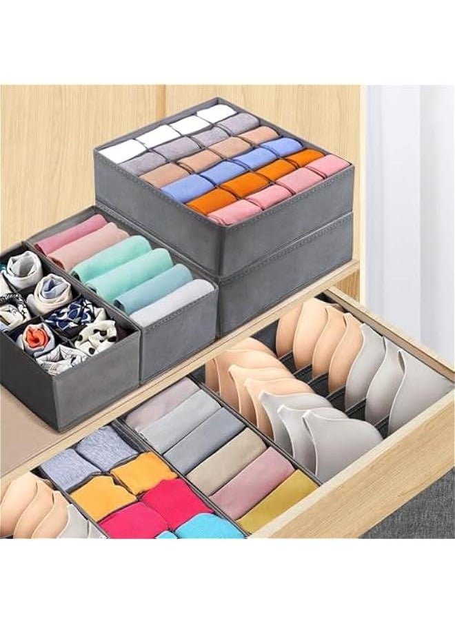 HOOKOR 8 Packs Drawer Organizers for Clothing with 90 Cells Fabric Foldable Grids Dividers Box for Socks,Underwear, Bras and Ties (Grey)  - Image 4