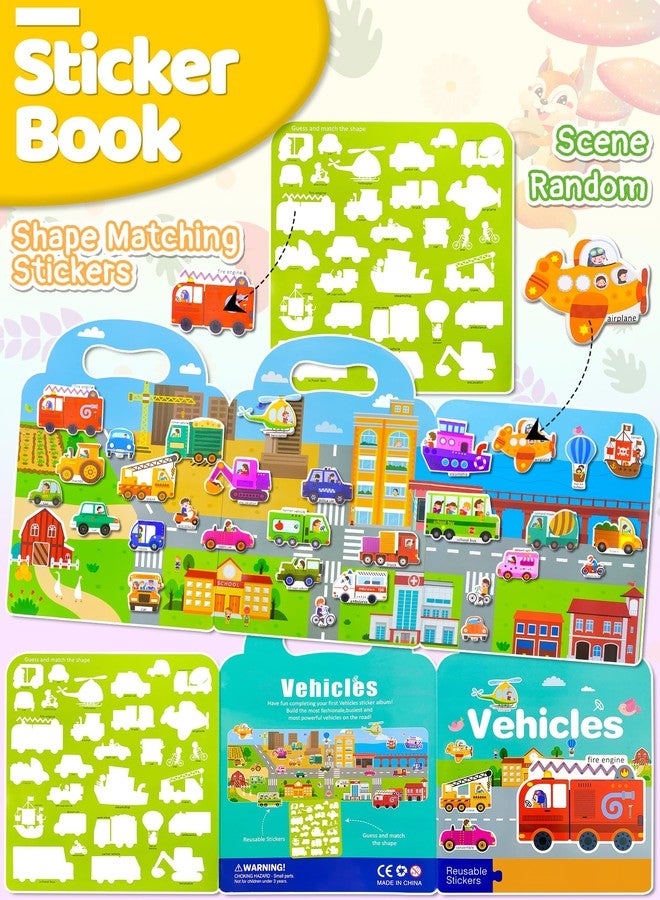 Benresive Reusable Sticker Books for Kids 2-4, Sticker Books for Toddlers 1-3 2-4, Toddler Travel Toys Activities Crafts Gifts - Vehicle - Image 2