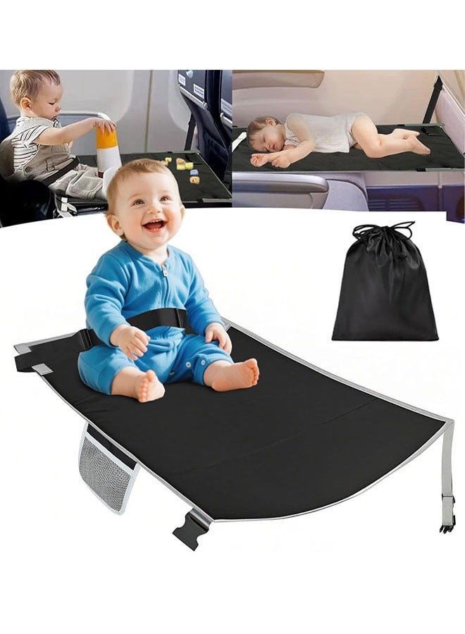 سرير طائرة للطفل الصغير، سرير سفر موسع لمقعد الأطفال مع جيب تخزين، مسند قدمين محمول للرحلات الطويلة لنوم وراحة الرضع، أسود - Image 1