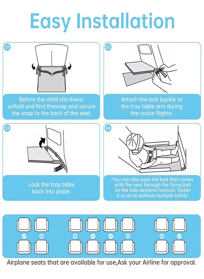 سرير طائرة للطفل الصغير، سرير سفر موسع لمقعد الأطفال مع جيب تخزين، مسند قدمين محمول للرحلات الطويلة لنوم وراحة الرضع، أسود - Image 3