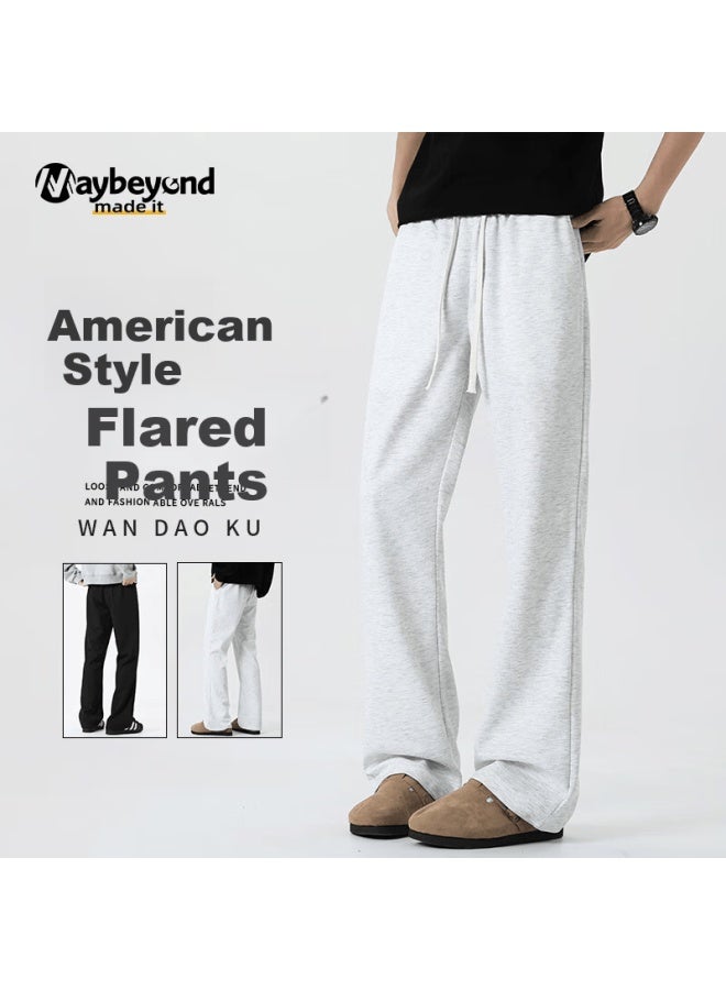 Maybeyond Men's Summer Casual Flared Pants American Style Loose Straight-leg Trousers Cool Draped Curved Blade Pants Mx05 Heather Gray 3XL - Image 1