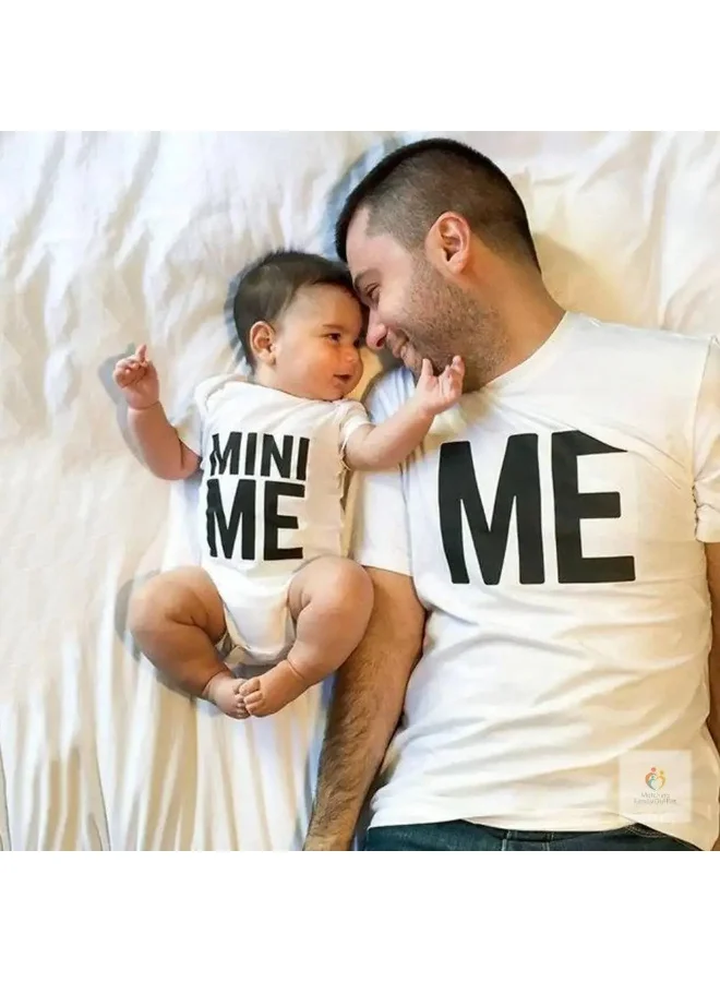 Matching Family Outfits Matching Father Baby Outfit Set – “ME” & “MINI ME” Printed White Cotton T-Shirt and Baby Bodysuit | Dad and Baby Twinning Wear | Comfortable Casual Outfit | Perfect Gift Set