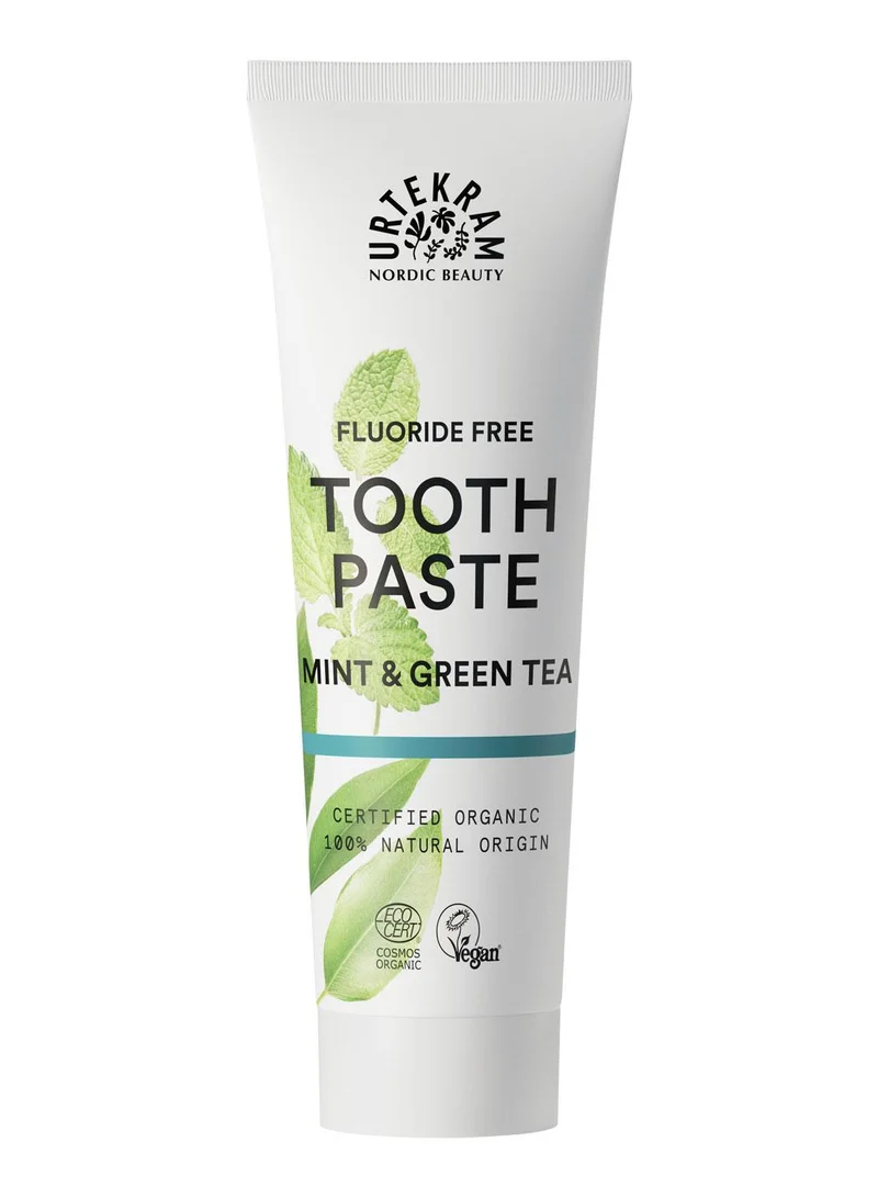 Urtekram Mint and Green Tea Toothpaste, 75ml - Fluoride-Free, 100% Organic - Vegan, Natural Ingredients, Gentle Oral Care