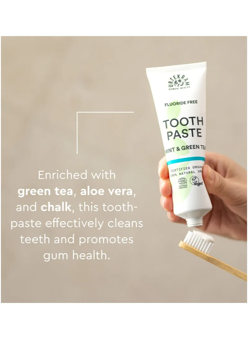 Urtekram Organic Mint and Green Tea Toothpaste, 75ml - Fluoride-Free, 100% Organic - Vegan, Natural Ingredients, Gentle Oral Care