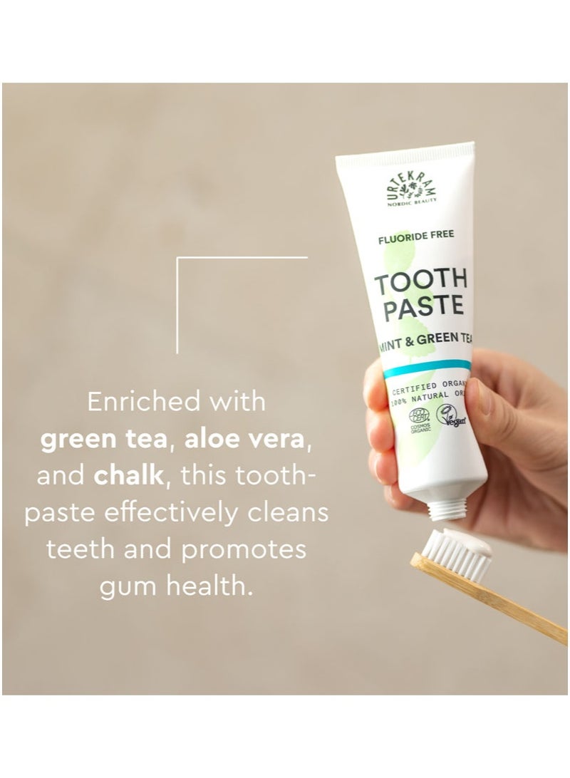 Urtekram Organic Mint and Green Tea Toothpaste, 75ml - Fluoride-Free, 100% Organic - Vegan, Natural Ingredients, Gentle Oral Care - Image 4