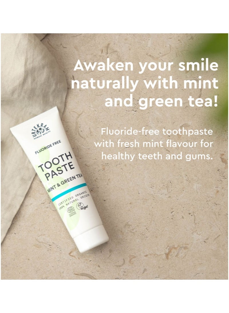 Urtekram Organic Mint and Green Tea Toothpaste, 75ml - Fluoride-Free, 100% Organic - Vegan, Natural Ingredients, Gentle Oral Care - Image 2