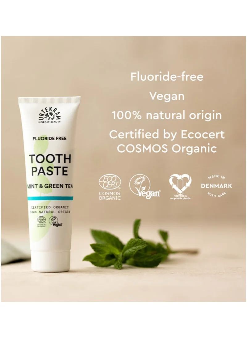 Urtekram Organic Mint and Green Tea Toothpaste, 75ml - Fluoride-Free, 100% Organic - Vegan, Natural Ingredients, Gentle Oral Care