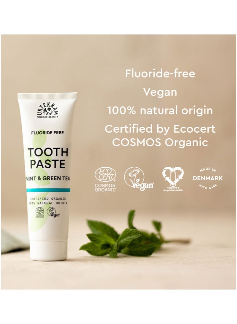 Urtekram Organic Mint and Green Tea Toothpaste, 75ml - Fluoride-Free, 100% Organic - Vegan, Natural Ingredients, Gentle Oral Care - Image 3