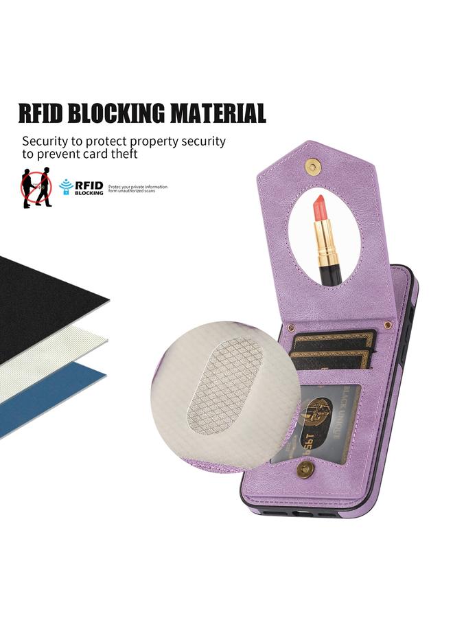 Zaboon Case For iPhone 12 / 12 Pro Rhombic Texture RFID Phone Case with Lanyard & Mirror - Image 4