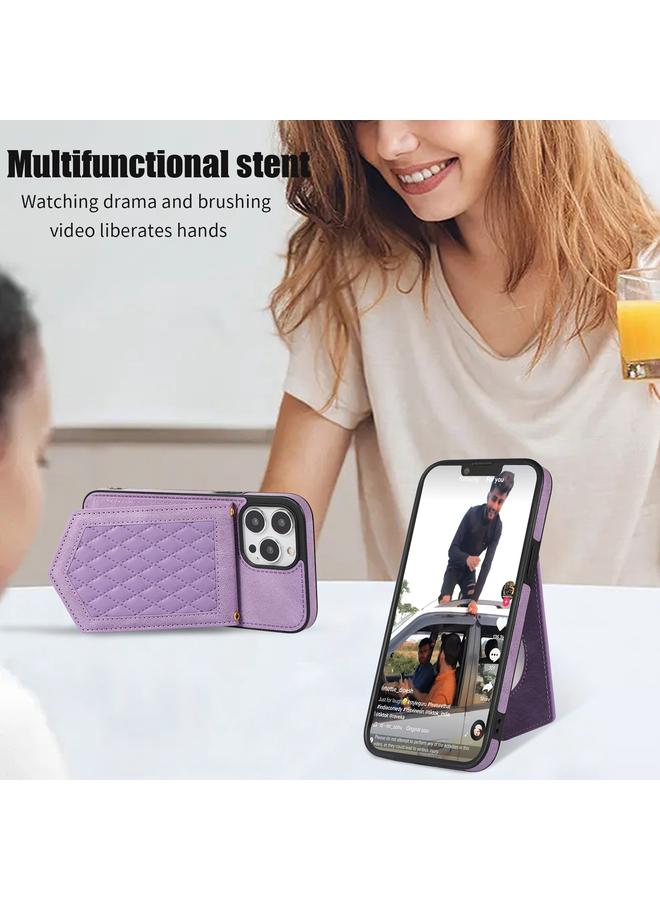 Zaboon Case For iPhone 12 / 12 Pro Rhombic Texture RFID Phone Case with Lanyard & Mirror - Image 5