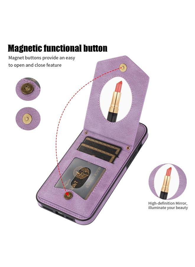 Zaboon Case For iPhone 12 / 12 Pro Rhombic Texture RFID Phone Case with Lanyard & Mirror - Image 3