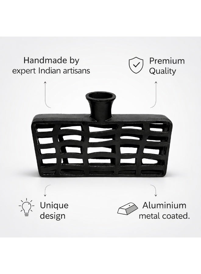 Handmade Aluminium Coated Flower Vase, Black, Unique Lattice Design - Image 5